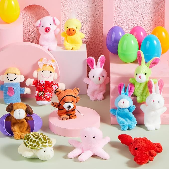 JOYIN 24 Pcs Prefilled Easter Eggs with Animal Finger Puppets for Toddlers and Kids, Easter Basket Stuffers, Easter Egg Hunt, Easter Goodie Bag Fillers Classroom Prize and Party Favors