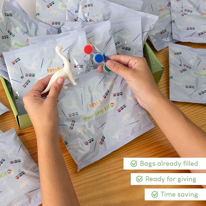 BONNYCO Dinosaur Party Favors for Kids Painting Kit Pack 16, Dinosaur Goodie Bags Stuffers for Kids 3-5 4-8. Goody Bag Stuffers, Pinata Filler. Classroom Prizes, Return Gifts Birthday Party Boys