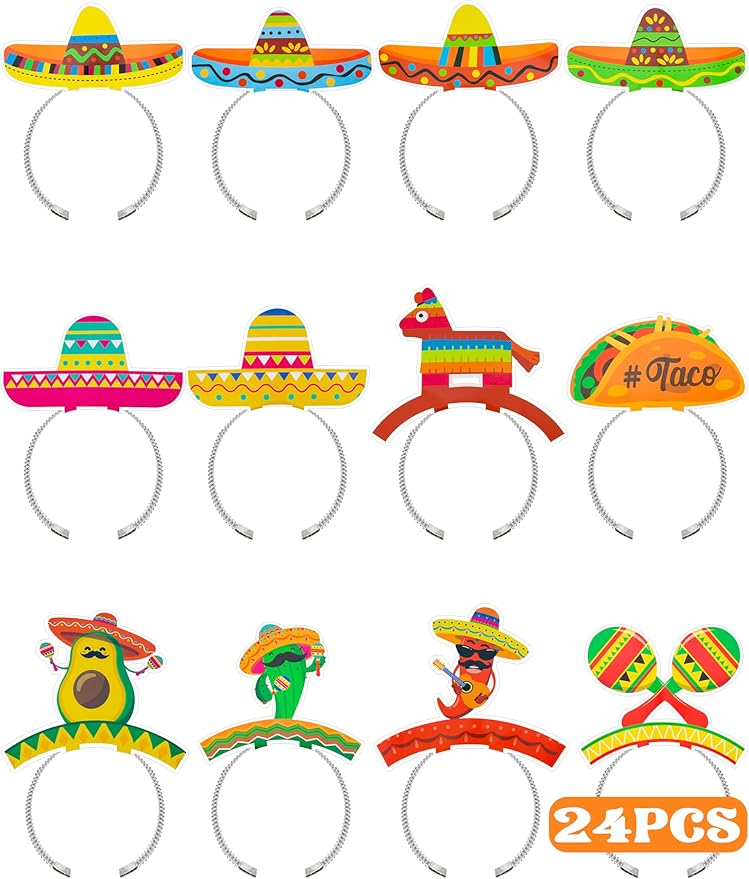Melisheer Sombrero Party Hats, Mexican Sombrero Headbands, Colorful Cardboard Cinco De Mayo Headpieces, Fiesta Head Toppers