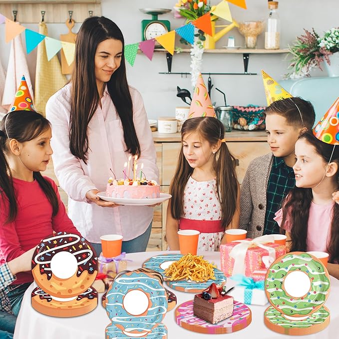 48Pcs Donut Paper Plates, 7in Donut Party Decorations Disposable Dessert Plates Tableware Dinnerware Set for Baby Shower Donut Themed Birthday Party Supplies