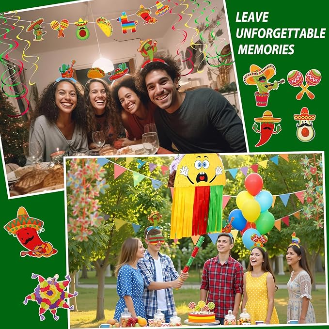 21pcs Taco Pinata Party Set Mexican Party Decorations Taco Pinata with Headbands Spiral Streamers Pull Flag for Cinco De Mayo Fiesta Birthday Celebrations (15.75 x 9.84 x 2.68 Inch)