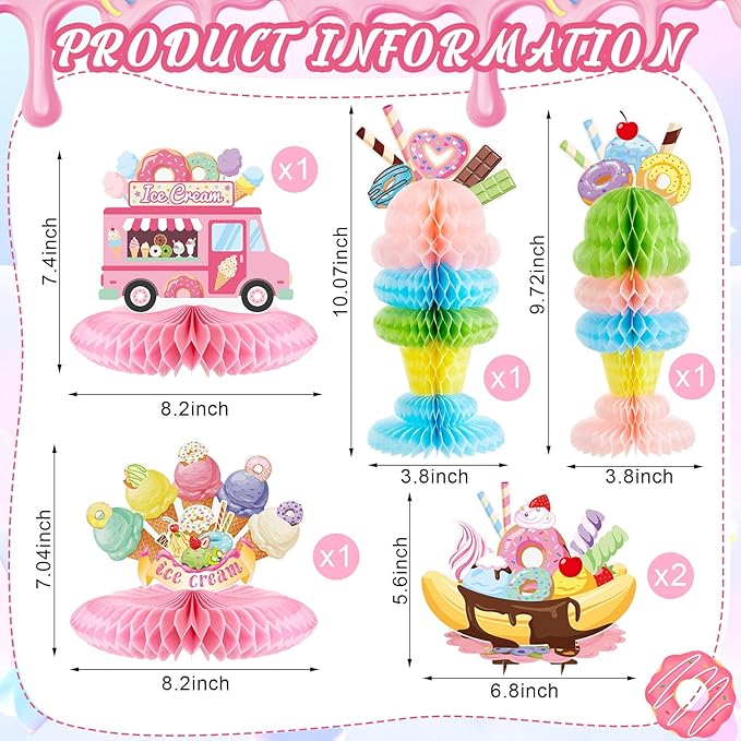 Outus 6 Pieces Table Centerpiece Tissue Honeycomb Table Centerpieces for Theme Party Decorations Supplies Birthday Baby Shower (Doughnut)