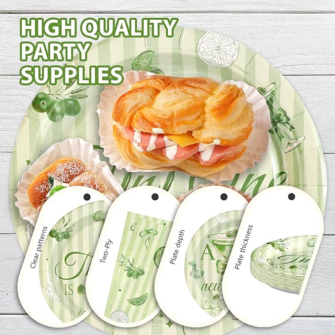 96Pcs Martini Theme Baby Shower Party Supplies A Tini New Addition Plates and Napkins A Tini One Is On The Way Tableware Set for Martini Theme Baby Shower Birthday Party Supplies，Serves 24