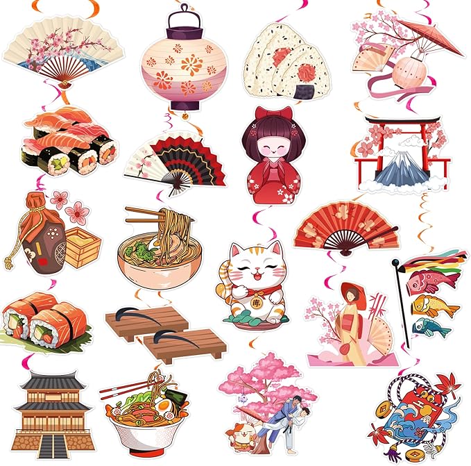 20 Pack Japanese Hanging Swirls Japanese Spirals Japanese Theme Hanging Decorations Ceiling Decor for Japanese Birthday Party Decorations Japanese Party Supplies