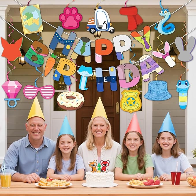 62 Pcs Cartoon Animal Hanging Swirl City Animals Adventure Birthday Banner Cute Animals Hanging Streamer for City Animal Themed Cartoon Movie Fans Birthday Party Baby Shower Supplies
