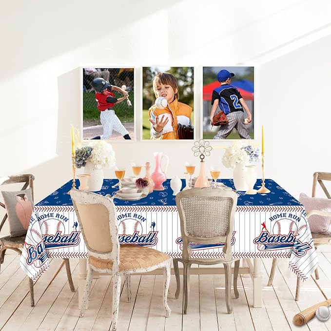 4 Pcs Baseball Tablecloths, Plastic Table Covers Rectangular Table Cloth for Sports Event Birthday Party Decorations, 51x106 Inch