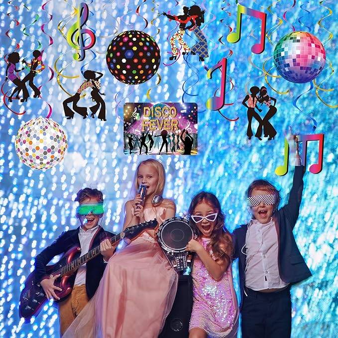 Dianelhall 53 Pieces 70s Disco Party Decorations Disco Ball Hanging Swirls Ceiling Decor for Retro Fever 70's Boogie 1970s Birthday Hippie Party Favors