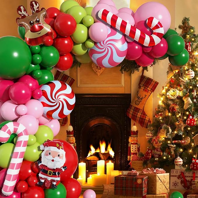 Christmas Arch Kit - Balloon Garland with Red, Pink, Green Latex Balloons for Xmas Party Decorations