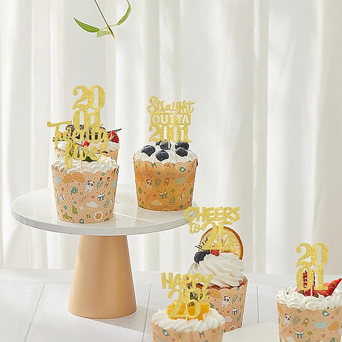 30PCS Straight Outta 2001 Cupcake Toppers Gold Glitter Twenty Five Happy 25th Birthday Cupcake Picks Cheers to 25 Years Cake Decorations for 25th Birthday Anniversary Party Decoration Supplies