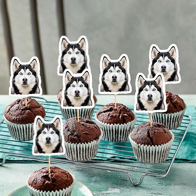 Ercadio 24 Pcs Pet Dog Puppy Cupcake Toppers Dog Themed Birthday Party Supplies Cute Huskies Puppy Birthday Party Baby Shower Party Cake Decorations
