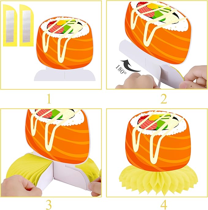 Sushi Honeycomb Centerpieces Japanese Sushi Party Decorations Sushi Birthday Party Table Centerpieces for Let's Roll Sushi Baby Shower Supplies