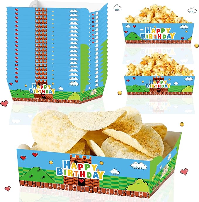 24pcs Super Brother Paper Food Trays Super Bros Birthday Party Supplies Disposable Paper Snack Bowl for Video Games Theme Birthday Decoration