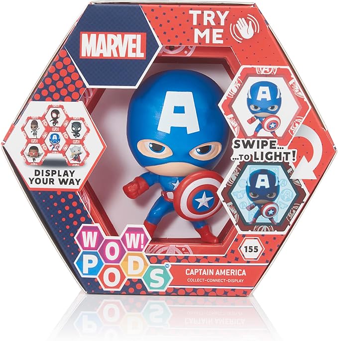 Wow! PODS Avengers Collection - Captain America | Superhero Light-Up Bobble-Head Figure | Official Marvel Collectable Toys & Gifts 4 inches