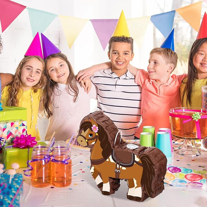 Horse Piñata Cowgirl Piñata for Birthday Girl with Bat Stick Blindfold Mask for Horse Birthday Cowgirl Party Game Decor Supplies, 15 x 13.4 x 3.2 Inch