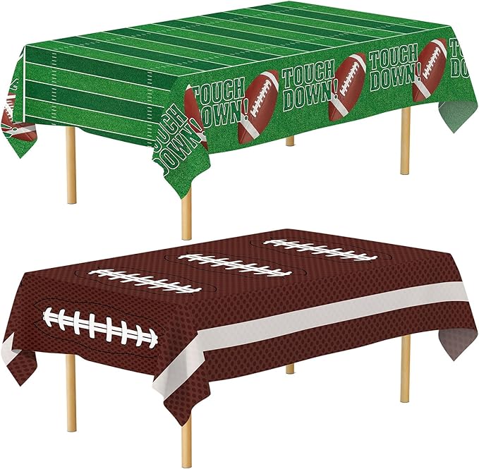 Football Party Decorations - 2 Pack Football Tablecloth Plastic, Disposable TouchDown Table Cover for Football Sport Birthday Party Supplies Favors Gameday Tailgate Table Decor Accessories, 108x54Inch