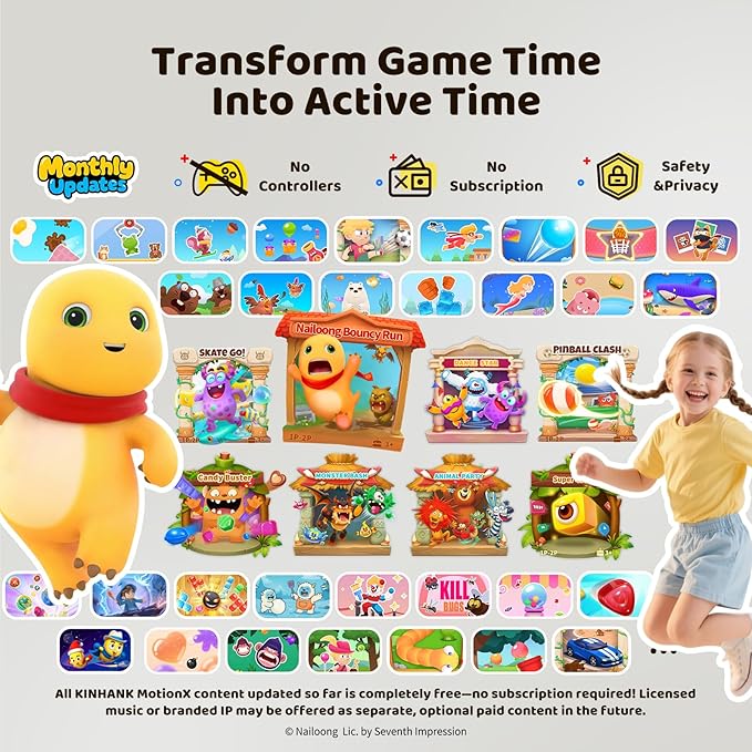 KINHANK MotionX Game Console for Kids & Family,Interactive AI Video System with 40 Games,Multi-Player Active Play Connects to TV Plug&Play for Adults & Children,No Controllers Needed