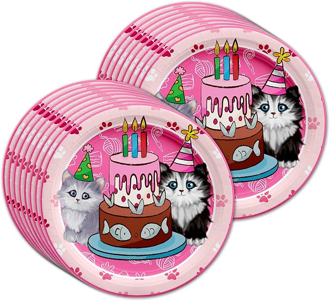 Kitty Cat Pink Kitten Birthday Party Supplies Set Plates Napkins Cups Tableware Kit for 16