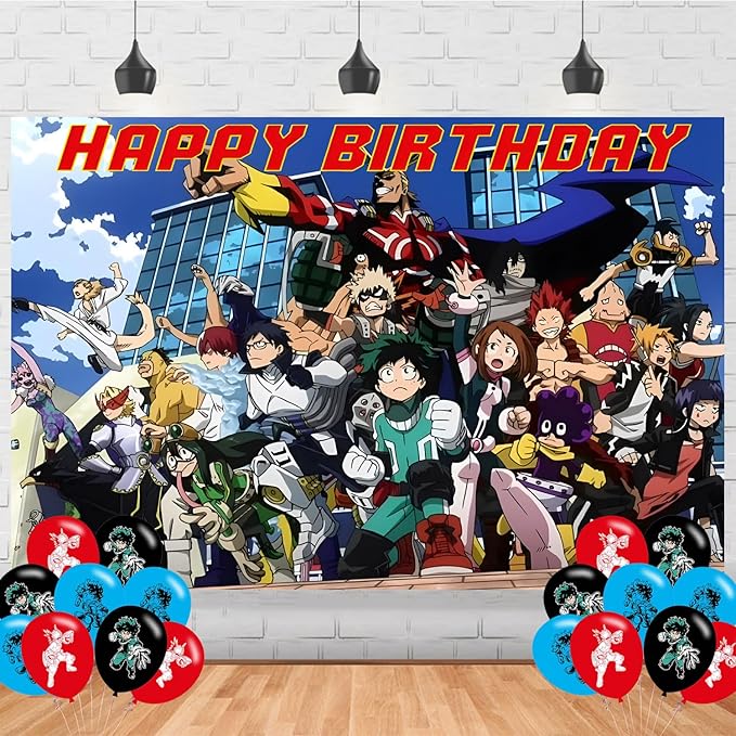 Academia of My Hero Birthday Party Supplies Backdrop 5x3 Academia of My Hero Happy Birthday Background Photography Cartoon Anime Party Decorations Banner Photo Booth Props