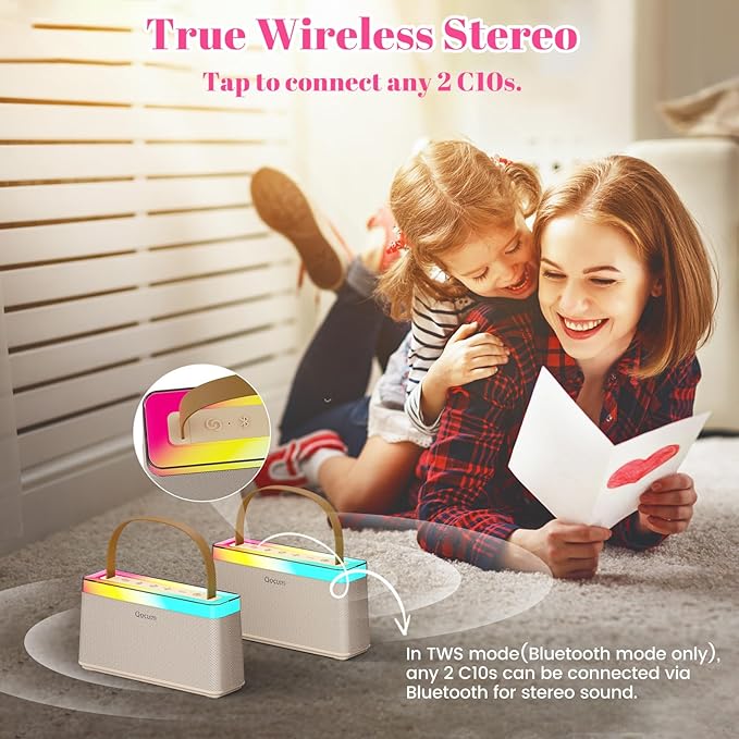 Karaoke Machine for Kids, Mini Karaoke Machine with 2 Wireless Microphones, Dual Speakers, RGB Dance Light, Voice Changer, TWS Mode, Perfect as Birthday Toy Gift for Kids Aged 4-12(Brown)