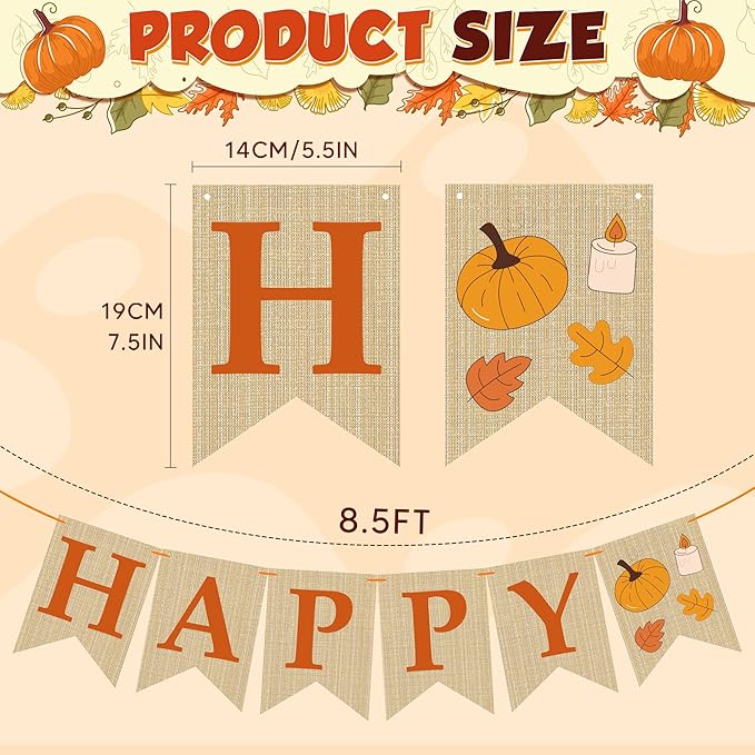 OHOME Fall Decorations for Home - Happy Autumn Pumpkin Banner for Indoor Outdoor | Maple Leaves Garland Backdrop for Outside - Hanging Party Favors Supplies for Birthday | Fall Decor
