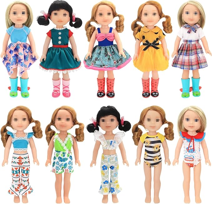 ONEST 10 Sets 14.5 Inch Girl Doll Clothes Outfits Dresses Pajamas Swimsuit, Girl Doll Accessories for 14 to 14.5 Inch Dolls