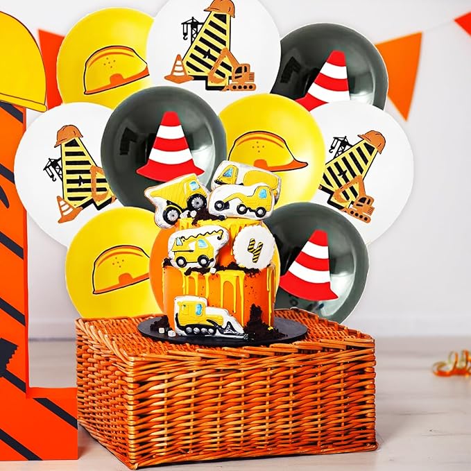 Yellow Black White 6th Birthday Balloons for Boys Girls 6th Birthday Party Decorations, 12inch 12pcs Construction Happy 6th Birthday Balloons Party Balloons for Boys Girls Construction Theme Party