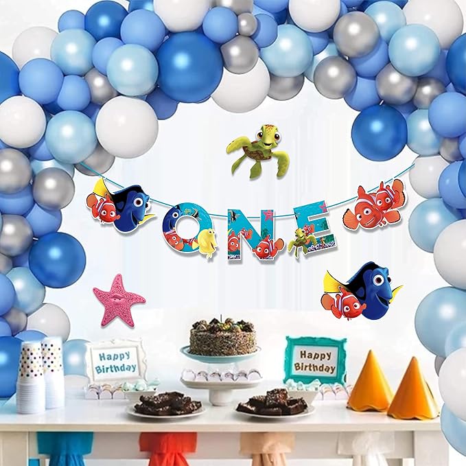 "Findng Nmo 'One' Birthday Banner | Under the Sea Party Decoration | Ocean Theme Celebration | Nautical Party Supplies | Fun & Vibrant Decor for Special Events"