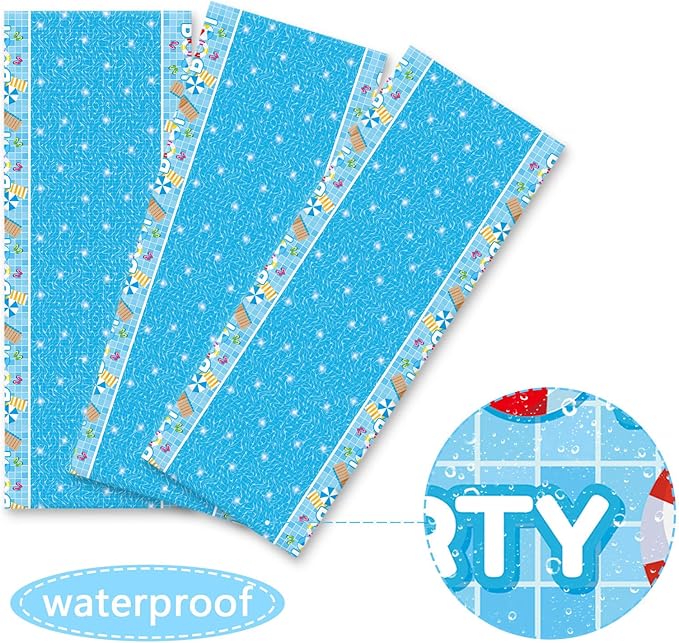 3 Pieces Pool Tablecloths for Summer Beach Decorations - Plastic Disposable Surfboard Table Covers for Rectangle Tables - Hawaiian Birthday Baby Shower Party Supplies Favors