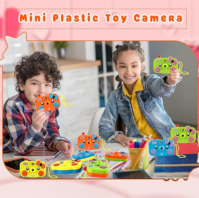 12 Pcs Camera Toy Set Plastic Camera with 8 Patterns Lmages in Viewfinder Mini Toy Camera for Party Favors Goodie Bag Return Gifts, 4 Colors