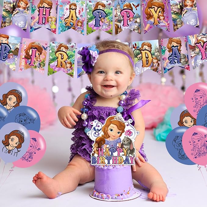 Princess Birthday Party Decoration, Princess Include Princess Theme Birthday Banner, Cake Topper, Latex Balloons for Fans Birthday Party Supplies