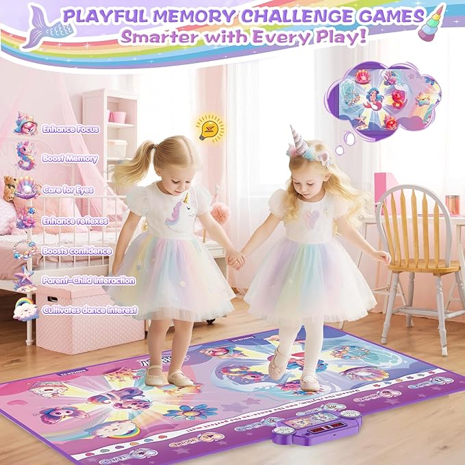 Extra Large Dance Mat for Kids, Rechargeable Bluetooth Dance Mats Toy with Light-up 12 for Girls, Kids Dance Pad Challenge Games Christmas Birthday Gifts Ideas for Kid Ages 3-12