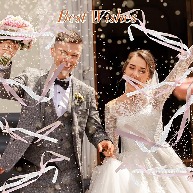 50Pcs Ribbon Sticks Wands Streamers with Bells Silk Fairy Lace Stick Party Ribbon Streamers for Wedding Party, Birthday and Holiday Activities-Pink