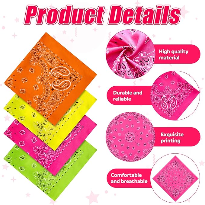 48 Pack Neon Theme Football Game Accessories Kit Homecoming Decorations-12 Bandanas, 12 Sunglasses, 24 Beaded Necklaces Bulk Neon Party Favors for Sports Events School Spirit Game Week Day