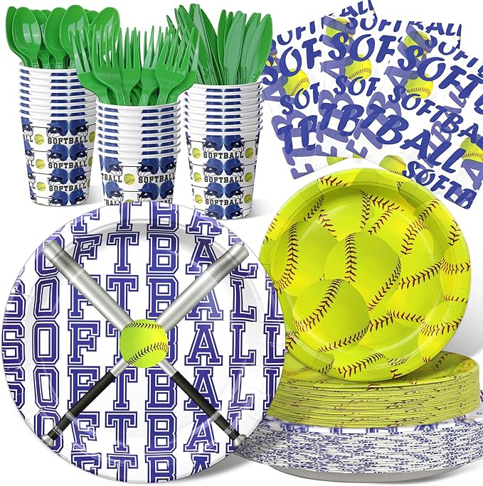 Softball Party Decorations Set - Unique Softball Party Plates, Cups, Napkins, and Cutlery for an Exciting Celebration - Disposable and Stylish Softball Party Supplies for Birthdays and Events