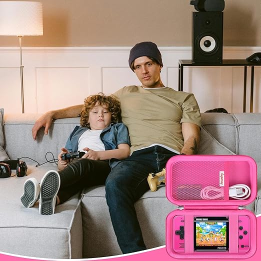Supmay Carrying Case Compatible with WELLST·G/ for GuaiyeyeAP Handheld Game for Kids -Preloaded 220 Retro Video Games, Portable Gaming Player Storage Holder Travel Bag with Mesh Pocket, Rose red