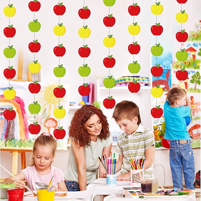 8 Pcs Apple Classroom Decorations Red Apples Garland Banner Back to School Apple Paper Cutouts Hanging Decor for Home Chalkboard First Day of School Party Supplies