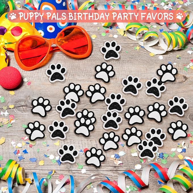 36 Pcs Paw Cupcake Toppers Glitter Dog Paw Cake Decorations Black White Glitter Puppy Cupcake Toppers for Baby Shower Boys Girls Birthday Party Cake Supplies (2 Styles)