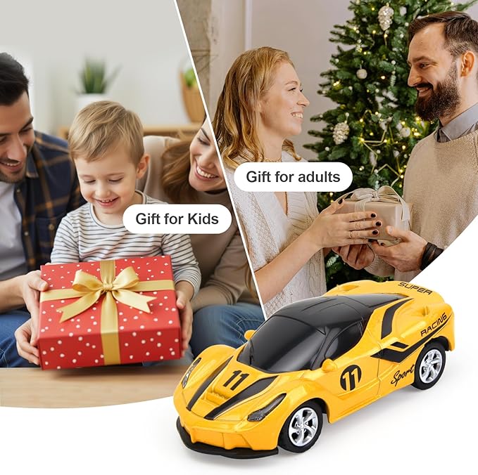 SASBSC 1/64 Mini Rc Car Toys for Boys Age 4-7 8-12, 2.4GHz Small App & Remote Control Cars with 3 Speed Modes for Kids Adults Rechargeable Desktop Toy Race Sports Car Gifts for Birthday (Yellow)