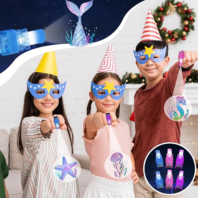 36Pcs Mermaid LED Finger Lights Mermaid Party Favors Glow in the Dark Light Up Finger Lights Ocean Themed Toys Bulk for Under The Sea Birthday Party Goodie Bag Stuffer Birthday Gifts Classroom Prize