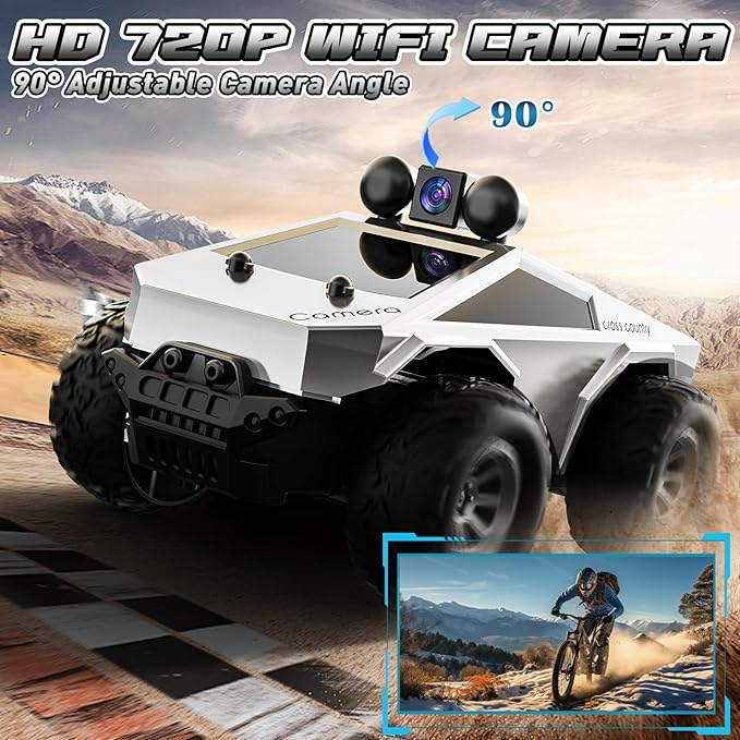 RC Cars with Camera Remote Control Truck with 720P HD FPV Camera, All-Terrain Remote Control Car with Body Light Rechargeable Battery, 1:28 RC Car Vehicle Toy Gifts for Adults Kids Boys Girls