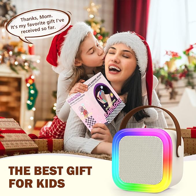 Mini Karaoke Machine for Kids Adults, Portable Bluetooth Speaker with 2 Wireless Microphones,Toys Birthday Gifts for Girls Ages 4, 5, 6, 7, 8,9,10,11,12+ Family Home Party (Beige)