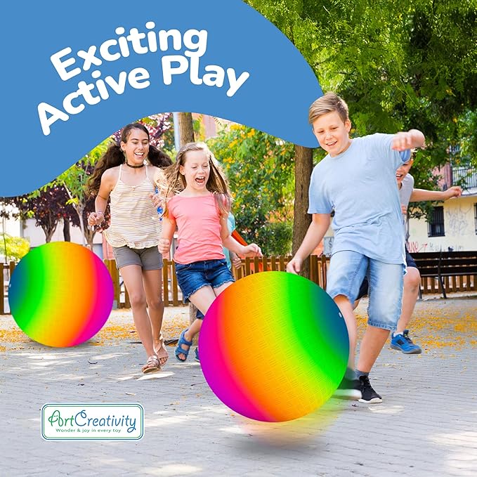ArtCreativity Rainbow Playground Ball for Kids with Hand Pump, Bouncy 18 Inch Rubber Kick Ball for Backyard, Park & Beach Outdoor Fun, Beautiful Rainbow Colors, Durable Outdoor Toys for Boys & Girls