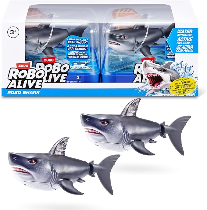 Robo Alive Water Activated Shark 2 Pack (Grey) by ZURU – Realistic Swimming Robotic Bath Toy for Kids, Tweens & Teens, Water-Activated Pet Shark for Play & Pranks, 3+