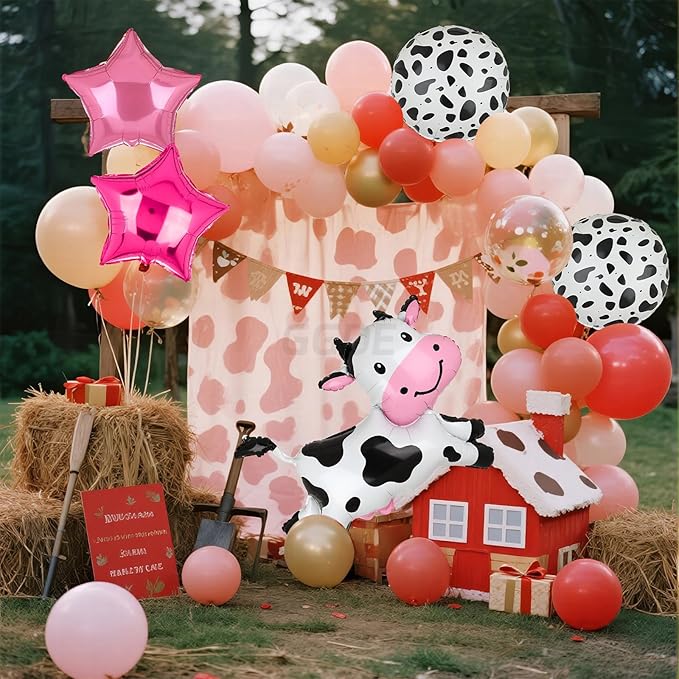 Cow Balloons Funny Cow Shape Mylar Balloon Baby Shower Girl One 1st 2nd Birthday Decoration Barnyard Farm Animal Western Cowgirl Theme Party Decor Supplies 5 Pcs