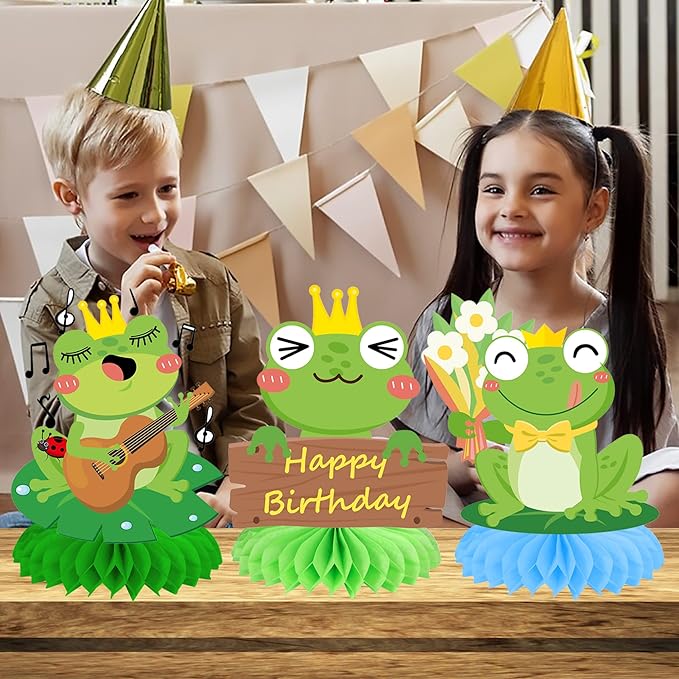 9pcs Frog Honeycomb Centerpieces Frog Birthday Party Decoration Cute Frog Table Decoration for Frog Theme Party Baby Shower Supplies