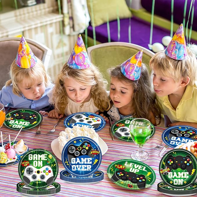 60PCS Video Game Birthday Party Plates Blue Green Gamer Disposable Paper Dessert Plates for Video Gaming Birthday Decorations Gaming Party Tableware Set for Boys Kids Game on Theme Parties Supplies