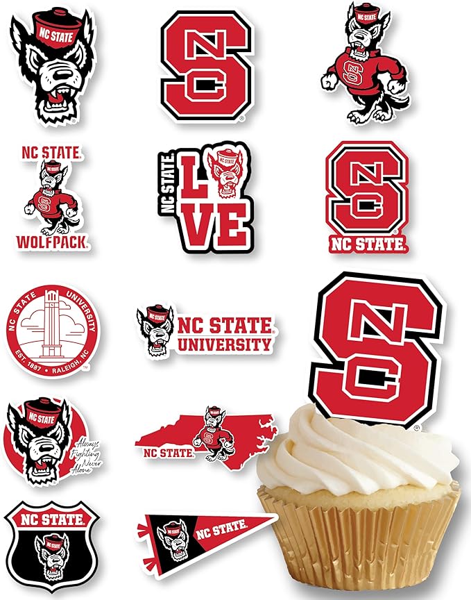 NC State Cupcake Topper Party Supplies for North Carolina Football, Birthday, Graduation Party Decorations (24 Pieces) (NC State Wolfpack)