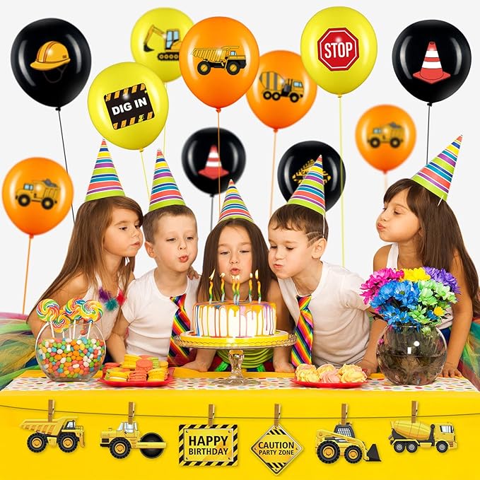 Zomiboo 45 Pieces Construction Balloons, 12 Inch Truck Birthday Party Decorations for Children Shower Dump Truck Birthday Party Construction Zone Theme Traffic Zone Theme Activity Supplies