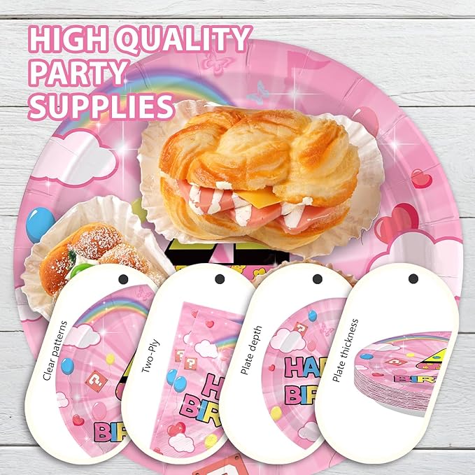 96Pcs Pink and Yellow 4th Birthday Decorations Princess Pink and Yellow Party Plates and Napkins Disposable Tableware for 4 years Old Girls Princess Birthday Party Decorations Serve 24