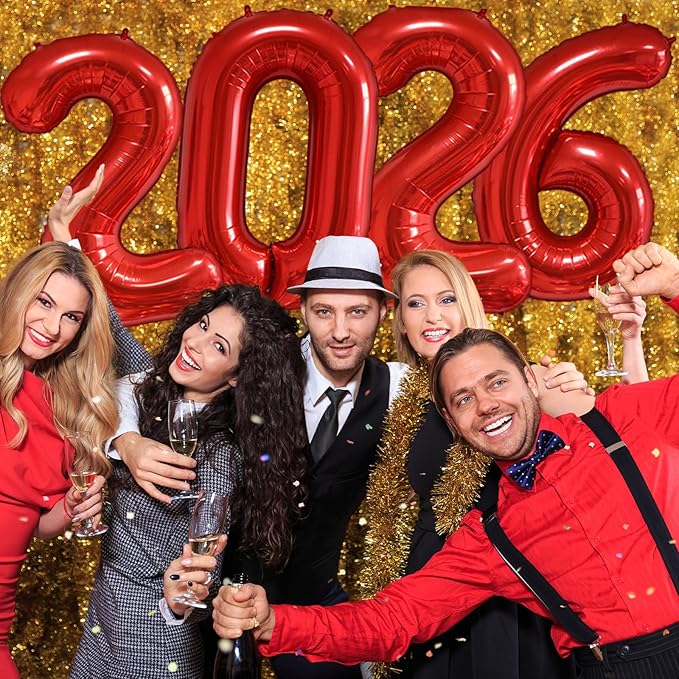KALOR 32 Inch 2026 Red Foil Number Balloons, 2026 New Years Decorations for 2026 Happy New Year Eve and Graduations Party Supplies